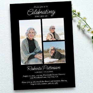 Invitación Fotos de Celebración de la Vida, Memorial en Blanc
