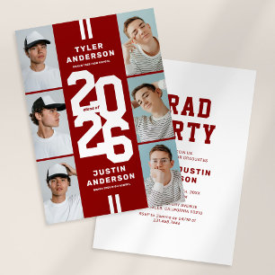 Invitación Fotos de Colage de Atleta Rojo Fiesta de Graduació