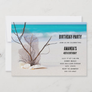 Invitación Fotos de conchas en una playa de arena para cumple