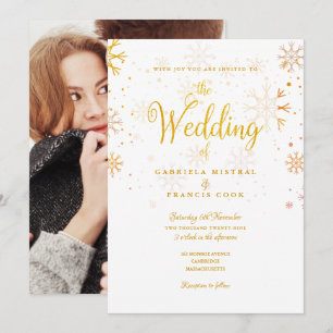 Invitación Fotos de copos de nieve de oro Boda de invierno
