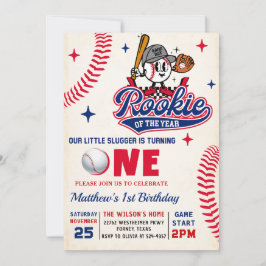 Invitación Fotos de cumpleaños 1 de Retro Rookie Baseball