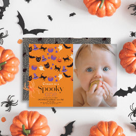 Invitación Fotos de cumpleaños 1 Naranja de Halloween con fan