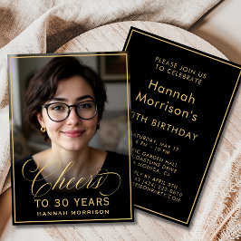 Invitación Fotos de cumpleaños Black & Gold para 30 años