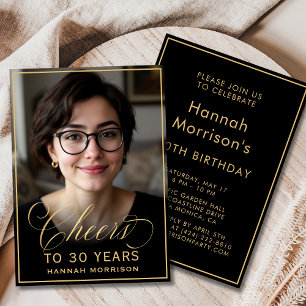 Invitación Fotos de cumpleaños Black & Gold para 30 años