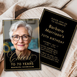 Invitación Fotos de cumpleaños Black & Gold para 70 años