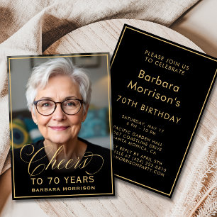 Invitación Fotos de cumpleaños Black & Gold para 70 años