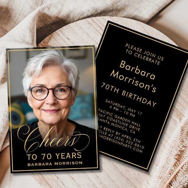 Invitación Fotos de cumpleaños Black & Gold para 70 años (Subido por el creador)