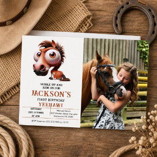 Invitación Fotos de Cumpleaños con Caricaturas de Caballo par