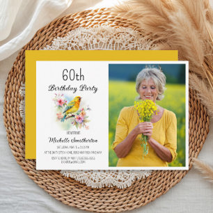 Invitación Fotos de cumpleaños de 60 años de pájaros canarios