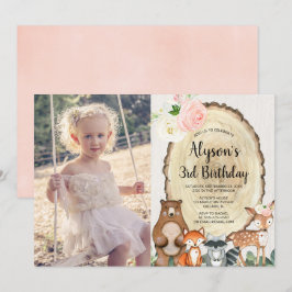Invitación Fotos de cumpleaños de animales rústicos de bosque