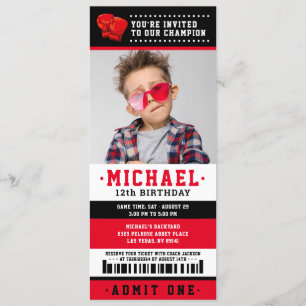 Invitación Fotos de cumpleaños de boxeo negro rojo