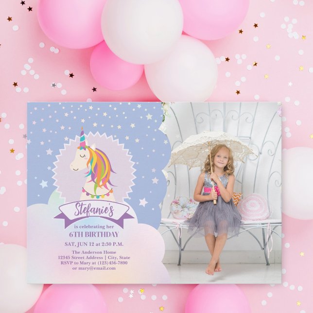 Invitación Fotos de cumpleaños de Dreamy Magic Rainbow Unicor (Subido por el creador)