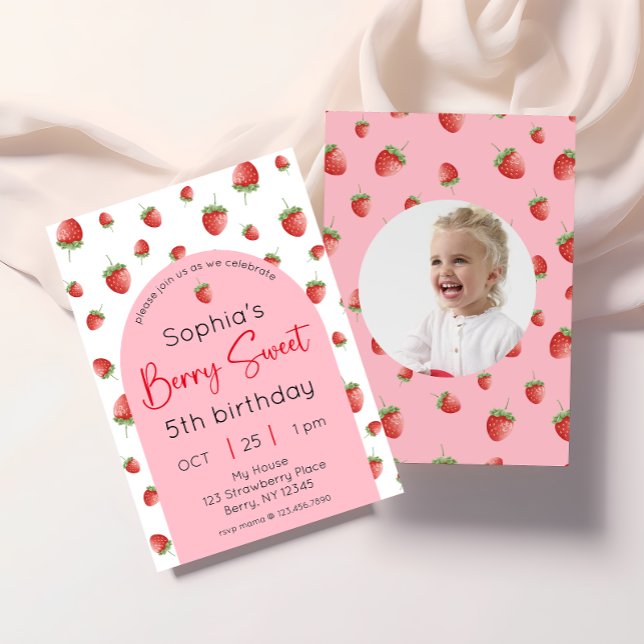Invitación Fotos de cumpleaños de fresa Berry Sweet (Subido por el creador)