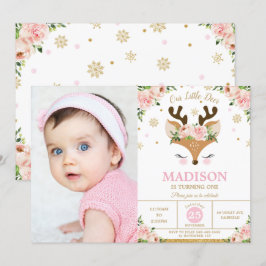 Invitación Fotos de cumpleaños de invierno de flor de reno