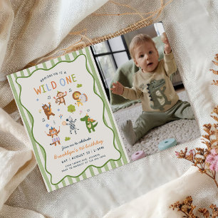 Invitación Fotos de Cumpleaños de Niño con Animales de Safari