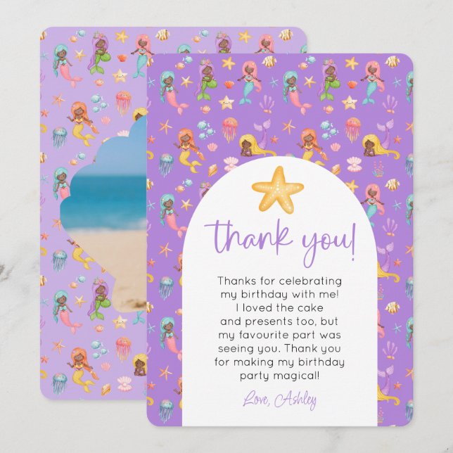 Invitación Fotos de cumpleaños de Sirena Gracias (Anverso / Reverso)