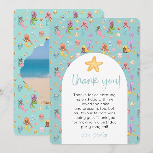Invitación Fotos de cumpleaños de Sirena Gracias (Anverso / Reverso)