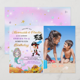 Invitación Fotos de cumpleaños de Sirena y Pirata bajo el mar