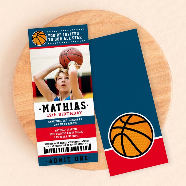 Invitación Fotos de cumpleaños del Baloncesto Rojo Azul (Subido por el creador)