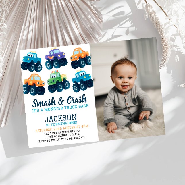 Invitación Fotos de cumpleaños del camión de monstruos y choq (Subido por el creador)
