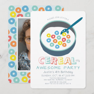 Invitación Fotos de cumpleaños del chico de los cereales azul