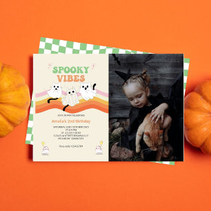 Invitación Fotos de cumpleaños del fantasma de Halloween retr