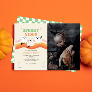Invitación Fotos de cumpleaños del fantasma de Halloween retr