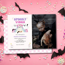 Invitación Fotos de cumpleaños del fantasma de Halloween retr