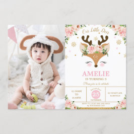 Invitación Fotos de cumpleaños del oro de invierno de renos c