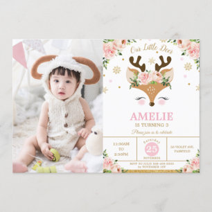 Invitación Fotos de cumpleaños del oro de invierno de renos c
