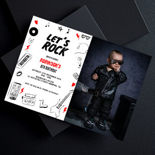 Invitación Fotos de cumpleaños Let's Rock white black Rock n'