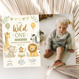 Invitación Fotos de Cumpleaños número uno de Safari Animal Tr
