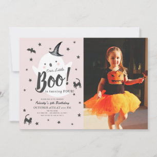 Invitación Fotos de cumpleaños rosado de Little Boo Ghost Hal