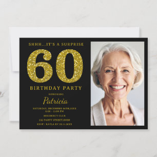 Invitación Fotos de Cumpleaños Sorpresa 60 de Brillo de Oro N