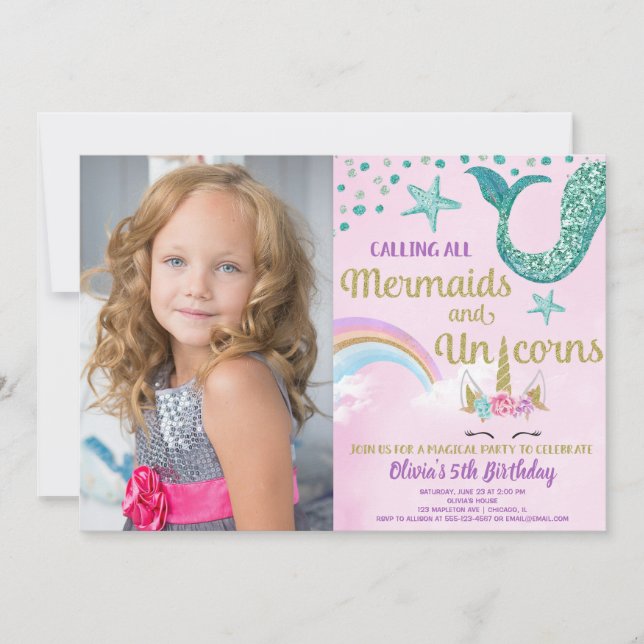 Invitación Fotos de cumpleaños verde azuladas de oro rosa de  (Anverso)