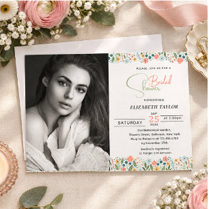Invitación Fotos de Desayuno Nupcial con Flores Retro Adorabl