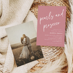 Invitación Fotos de Desayuno Nupcial con Perlas Rosadas y Pro