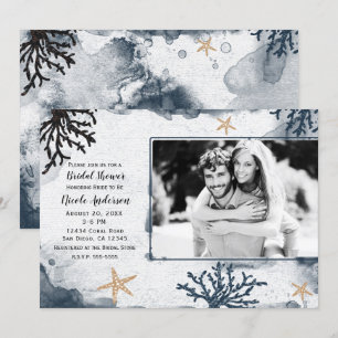 Invitación Fotos de Ducha de Novia con Acuarela de Coral Náut