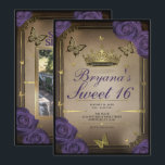 Invitación Fotos de dulces 16 mariposas de tiara dorada rosas<br><div class="desc">Personalice de la manera que desee.

Reemplace la foto en la parte posterior con su propia foto o elimine la foto por completo.</div>