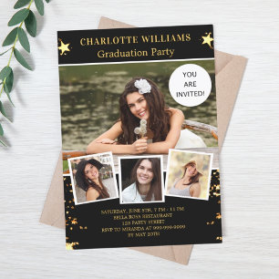 Invitación Fotos de estrellas de oro negro fiesta de graduaci
