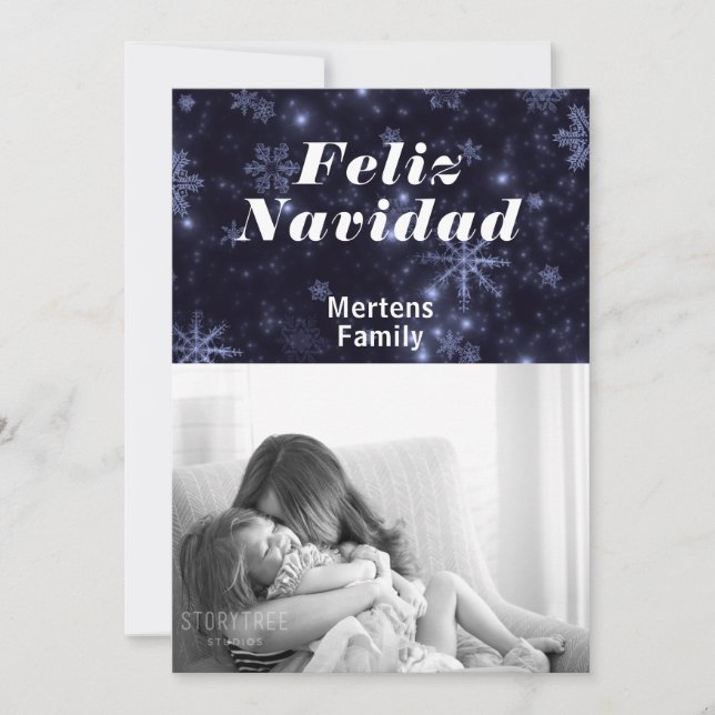 Invitación Fotos de Feliz Navidad y copos de nieve con tarjet (Anverso)