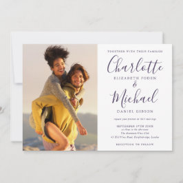 Invitación Fotos de firma de escritura elegante púrpura boda
