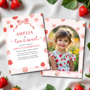 Invitación Fotos de fresa Dos Dulces Cumpleaños de Bow