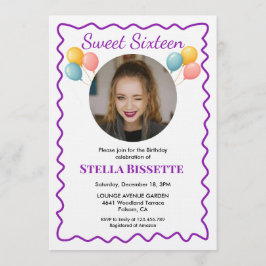 Invitación Fotos de Globos Morados Cumpleaños Sweet Sixteen 