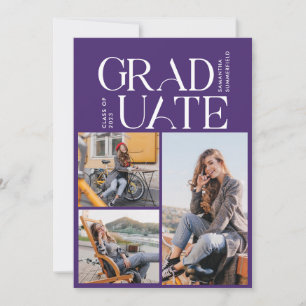Invitación Fotos de Graduación Graduado Morado Fiesta 2026