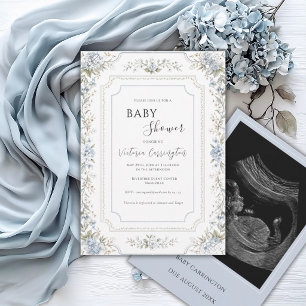 Invitación Fotos de Hortensias Azules Elegantes para Baby Sho