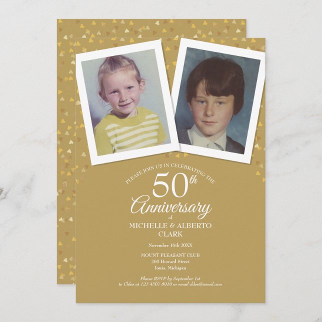 Invitación Fotos de infancia del 50º aniversario de bodas dor (Anverso / Reverso)