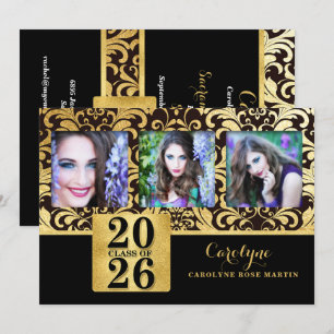 Invitación Fotos de la clase elegante de 2023 con falso oro y