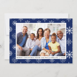 Invitación Fotos de la familia Feliz Navidad Snowflakes Blue 
