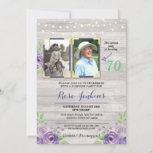Invitación Fotos de la fiesta de cumpleaños Floral Purple Woo